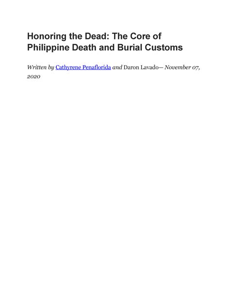 Honoring the Dead: The Core of Philippine Death and Burial .